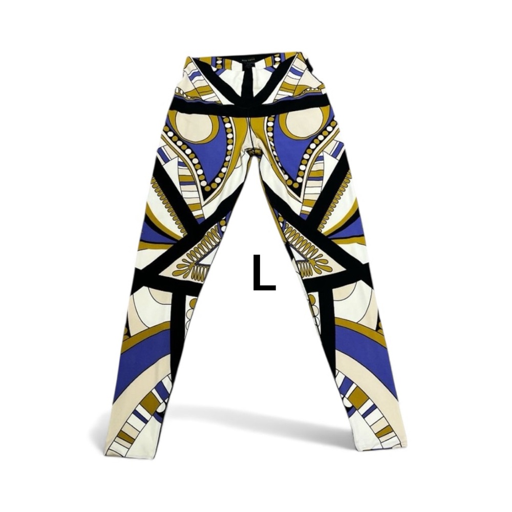 eva varro Blue, Black & Gold Geometric Leggings